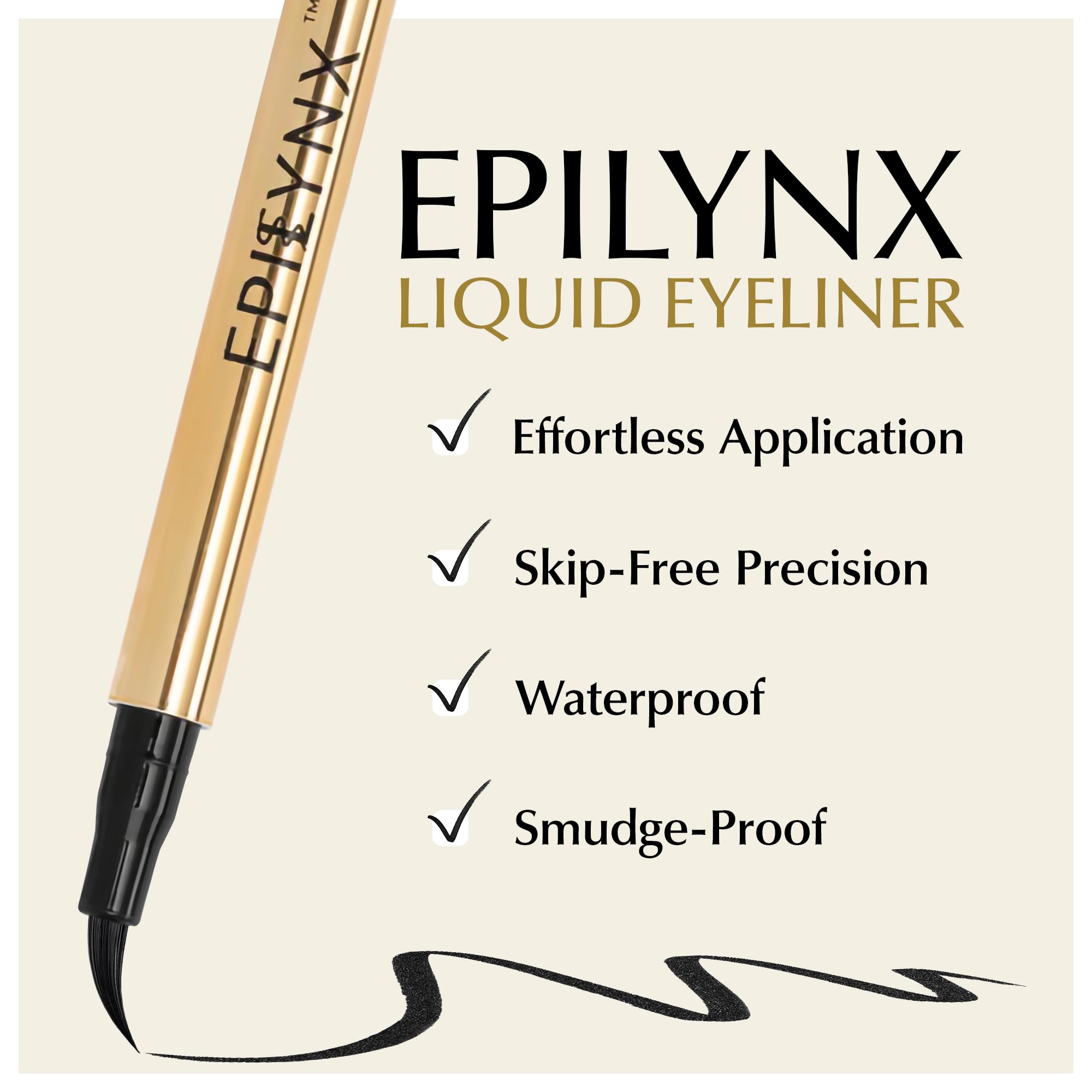 EPILYNX Liquid Eyeliner, Waterproof Hypoallergenic Vegan, Black, 2mL