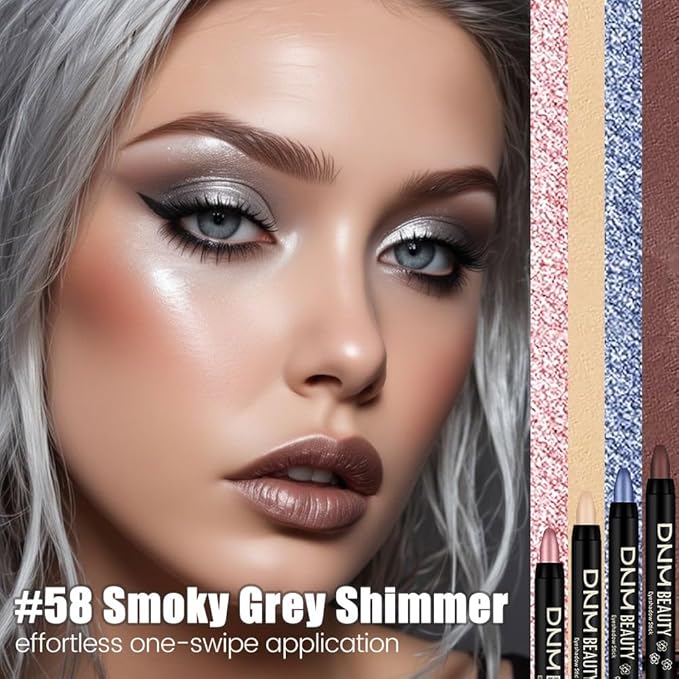 IATMOMOD Grey Shimmer Cream Eye Shadow Stick Makeup for Women, Grey Shimmer Eyeliner Pencil Eyeshadow Brightener Stick for Eyes, Waterproof Eyeshadow Applicator Blendable, sombras para ojos 58#