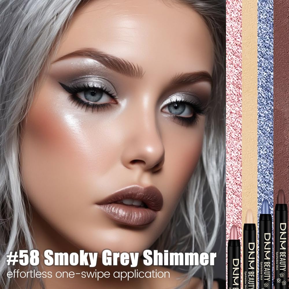 IATMOMOD Grey Shimmer Cream Eye Shadow Stick Makeup for Women, Grey Shimmer Eyeliner Pencil Eyeshadow Brightener Stick for Eyes, Waterproof Eyeshadow Applicator Blendable, sombras para ojos 58#