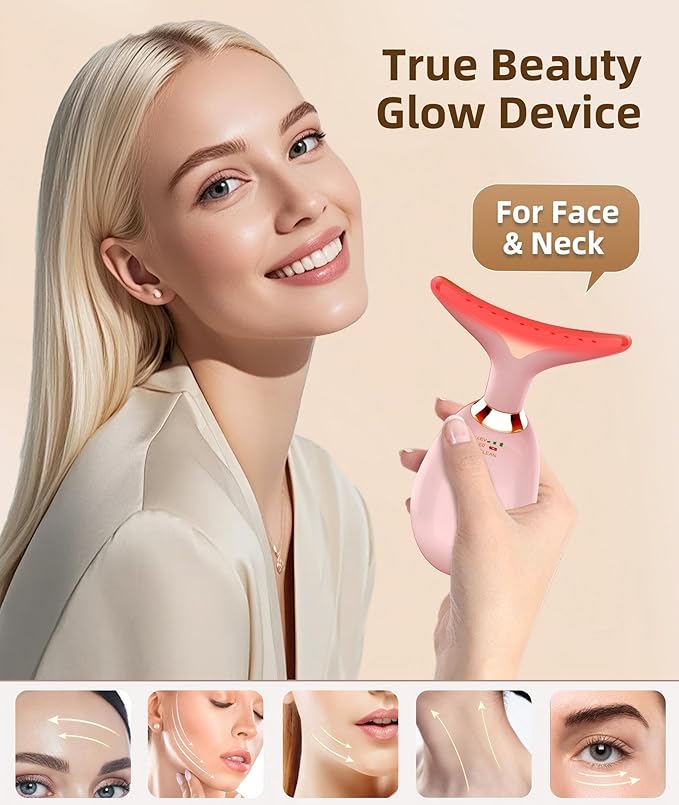 Jobazok 7 Color Face and Neck Massager Light Therapy, Red Light Based Facial Massager for Skin Care, Firming, Smoothing (Rose Golden)