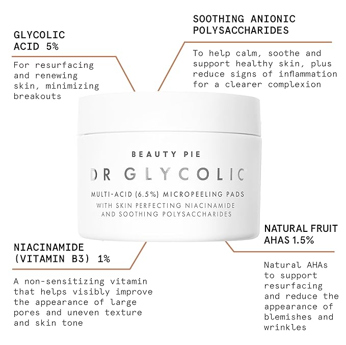 Beauty Pie Dr Glycolic Acid Micropeeling Pads | Exfoliating Pads | 50 Count