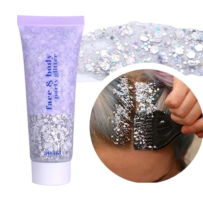 DAGEDA Silver Body Glitter Gel,Sparkly Hair Face Glitter Makeup Accessories