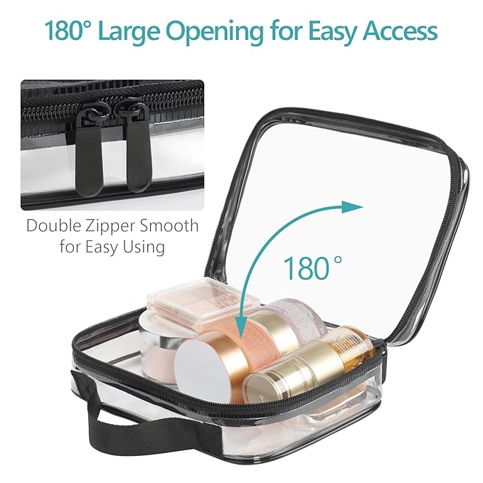 PACKISM Clear Makeup Bag Travel - TSA Approved Toiletry Bag, 2 Pack Black