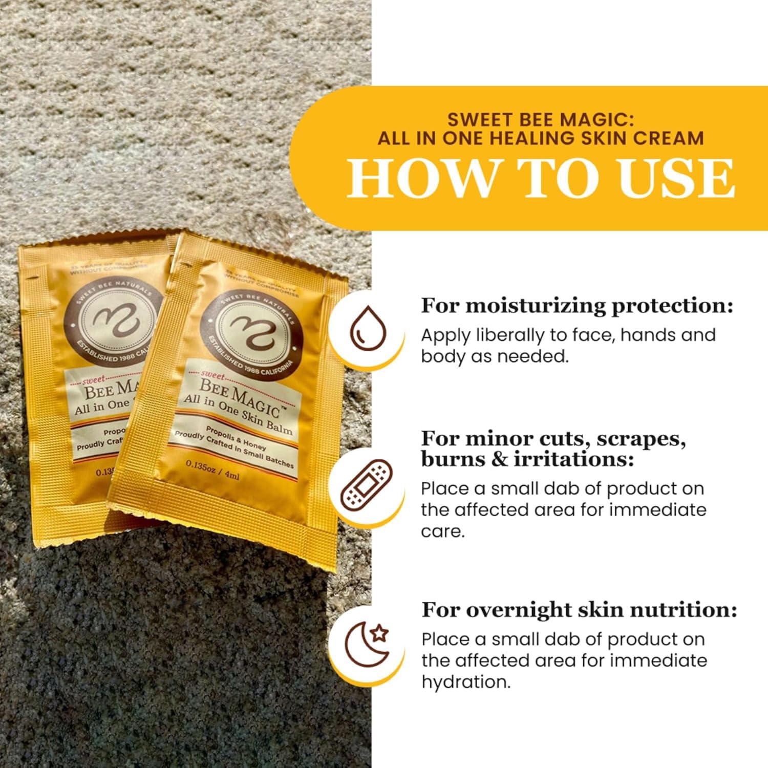 Sweet Bee Naturals All-in-One Skin Balm Sachets - 4ml Each, Certified Organic, Deep Moisture & Hydration for On-the-Go Skincare, Ideal for Busy Lifestyles, Travel-Friendly - 15 Pack