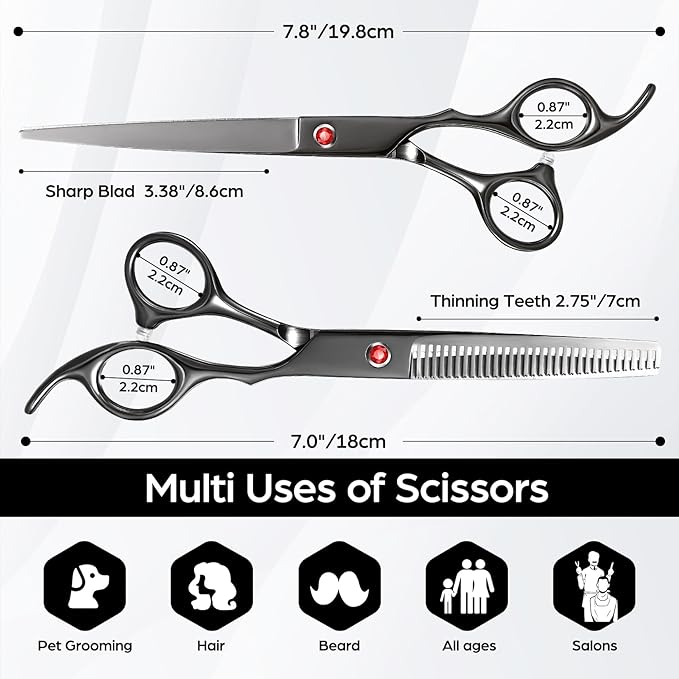 Wenshall Professional Hair Cutting Scissors Japanese 440C Stainless Steel 7.8 Inch Straight Thinnin Shears Tools for Mother Father Friends' Christmas Gift, Black