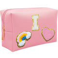 Personalized Inital Preppy Makeup Bag Set with Zipper, Monogram Waterproof Travel Cosmetic Bag for Women, Cute Preppy Patch Toiletry Bag for Traveling Outdoors, Gift Ideal for Christmas Thanksgiving