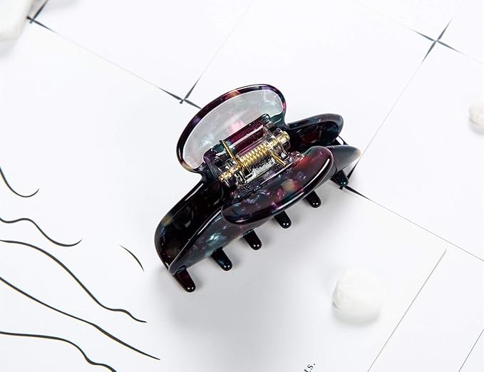Prettyou Handmade Celluloid Acetate French Design Barrettes Tortoise Shell Claws Hair Claw Luxury Fashion Accessories Hair Clip for Women (Black)