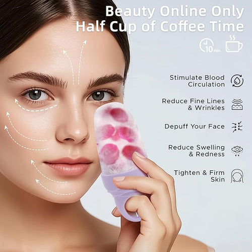 3 Pack Ice Roller for Face, Facial Ice Roller Silicone Mold Reusable for Face Women and Eye Neck Cold Skin Care Tools Freezer De Puff Eye Bags Reduce Migraine Pain Pink 1 + Purple 2