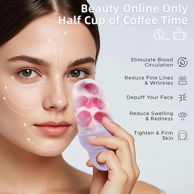 Mabnuby Ice Roller for Face and Eye, Reusable Silicone Ice Facial Roller for Reducing Puffiness, Ice Face Mold Skin Care, Ice Cube Roller Tools for Women - Purple 3 Pcs