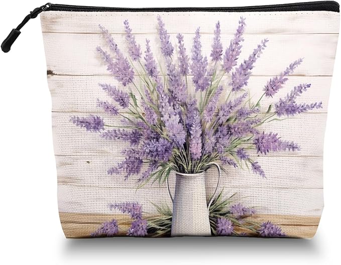 Scribesense Cosmetic Bags Travel Makeup Toilet Case Waterproof Pouch for Women Girls 6.7X9.45inches - Lavender in A White Pitcher on A White - Wood Background