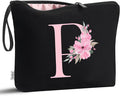 Vavabox A-Z Personalized Makeup Bag, Birthday Gifts for Women Mom, Gifts for Best Friend, Bride Bridesmaid Cosmetic bag (P, 02-Black)
