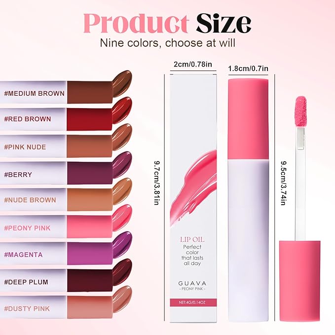 Lips Staining Lip Oil, 2026 New Lip Tint Lips Oil Long-Lasting Moisturizing, Plumping Hydrating Glossy Lip Glosses, Glossy Lip Stain Creamy Texture for Girl and Women (FIRST SARI)