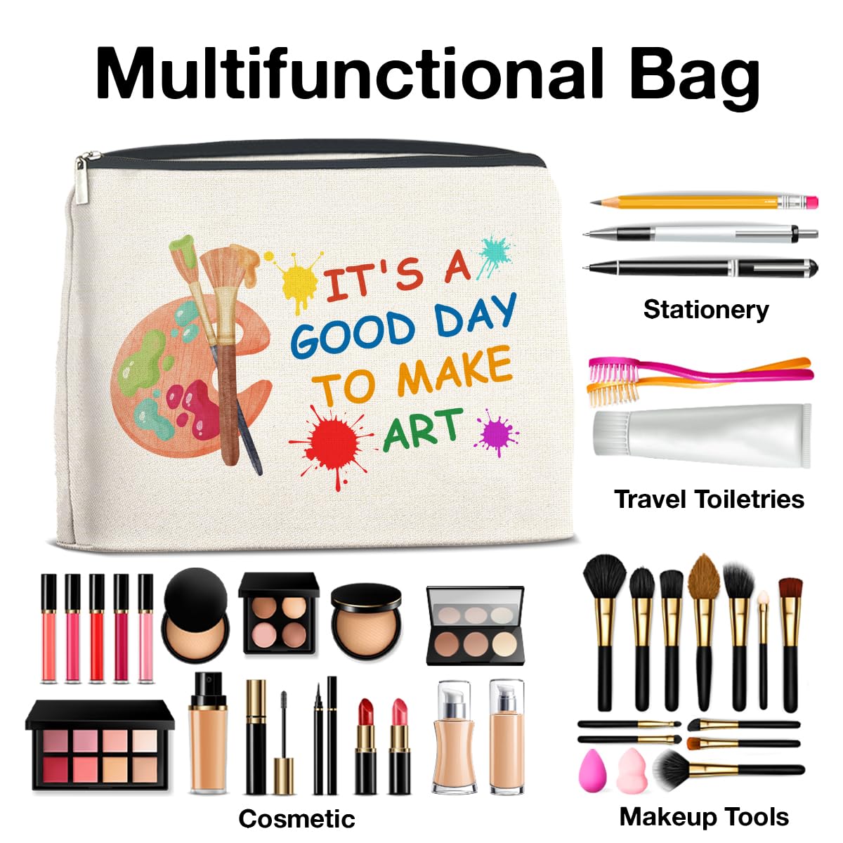 UPNEGE Art Teacher Makeup Bag - Art Lover Gifts for Women Artist & Teacher, Cosmetic Bag With Zipper Makeup Pouch