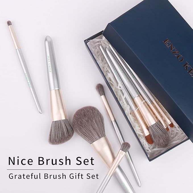 ENZO KEN Natural Hair Makeup Brushes Set Professional, Grey Squirrel Hair Makeup Brush Set with Case, Unique Cosmetic Brushes Makeup Set, Natural Makeup Brushes, Natural Bristle Makeup Brushes -Silver