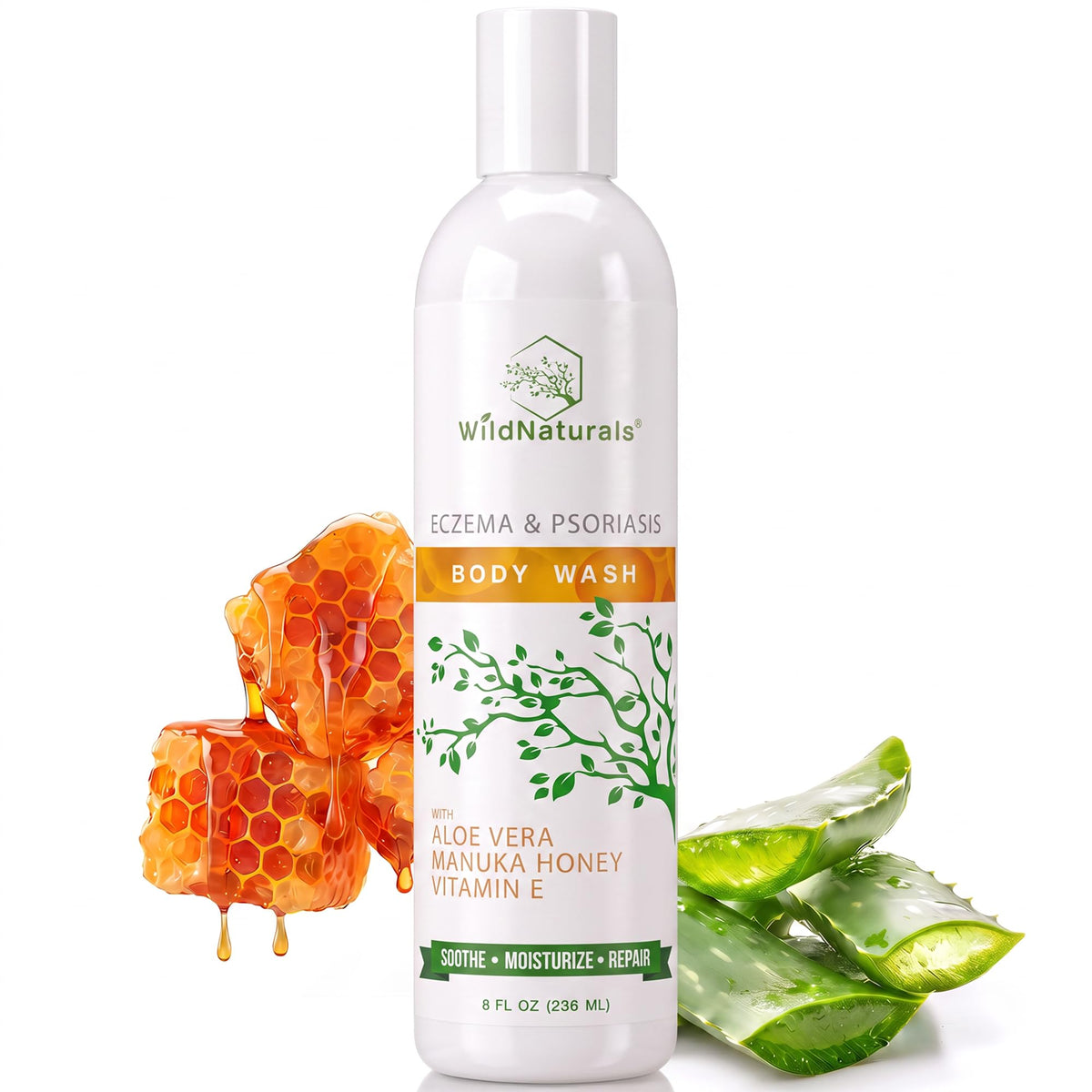Wild Naturals Moisturizing Eczema Body Wash, Gentle Psoriasis Body Wash for Itchy, Dry Skin Relief Eczema Soap for Redness and Flareups, Hydrating Cleanser for Women and Men