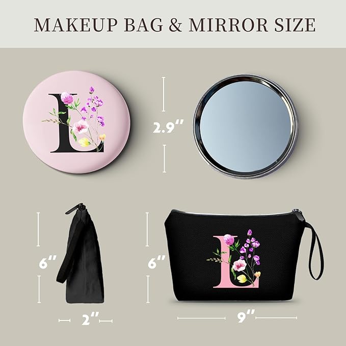 SEAMOON A-Z Personalized Gifts for Women, Makeup Bag Small with Mirror, L