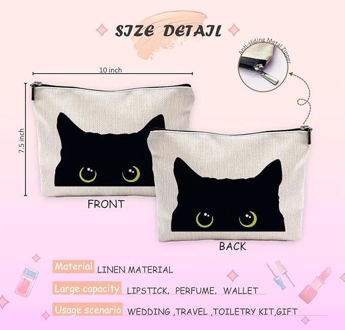 NEGIGA Cat Makeup Bag, Black Cat Kitty Kitten Cosmetic Bags for Women, Cat Owners Gifts, Black Cats Small Makeup Cosmetic Bag for Purse