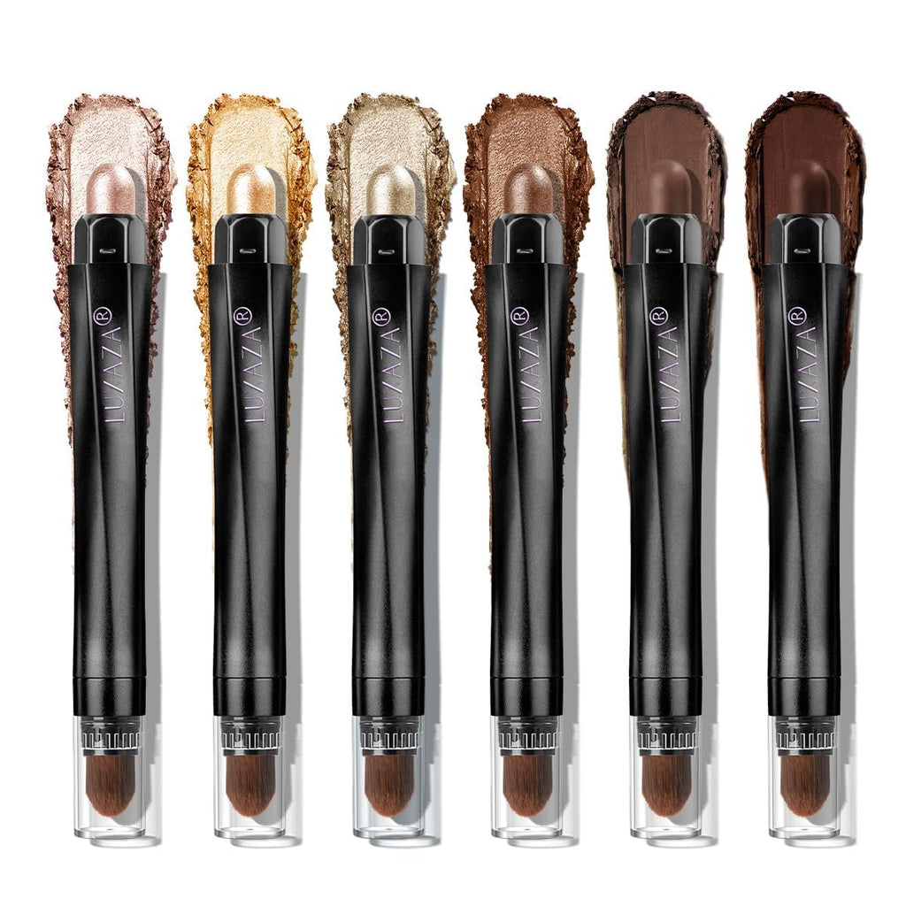 LUXAZA PRO Gold Eyeshadow Stick Makeup Set 6PCS, Neutral Shimmer And Matte Cream Eye Shadow Palette, Metallic Bronze Smoky Eyeliner Brightener Crayon Pencil Kit, Ideal Gift for Women -Golden Amber