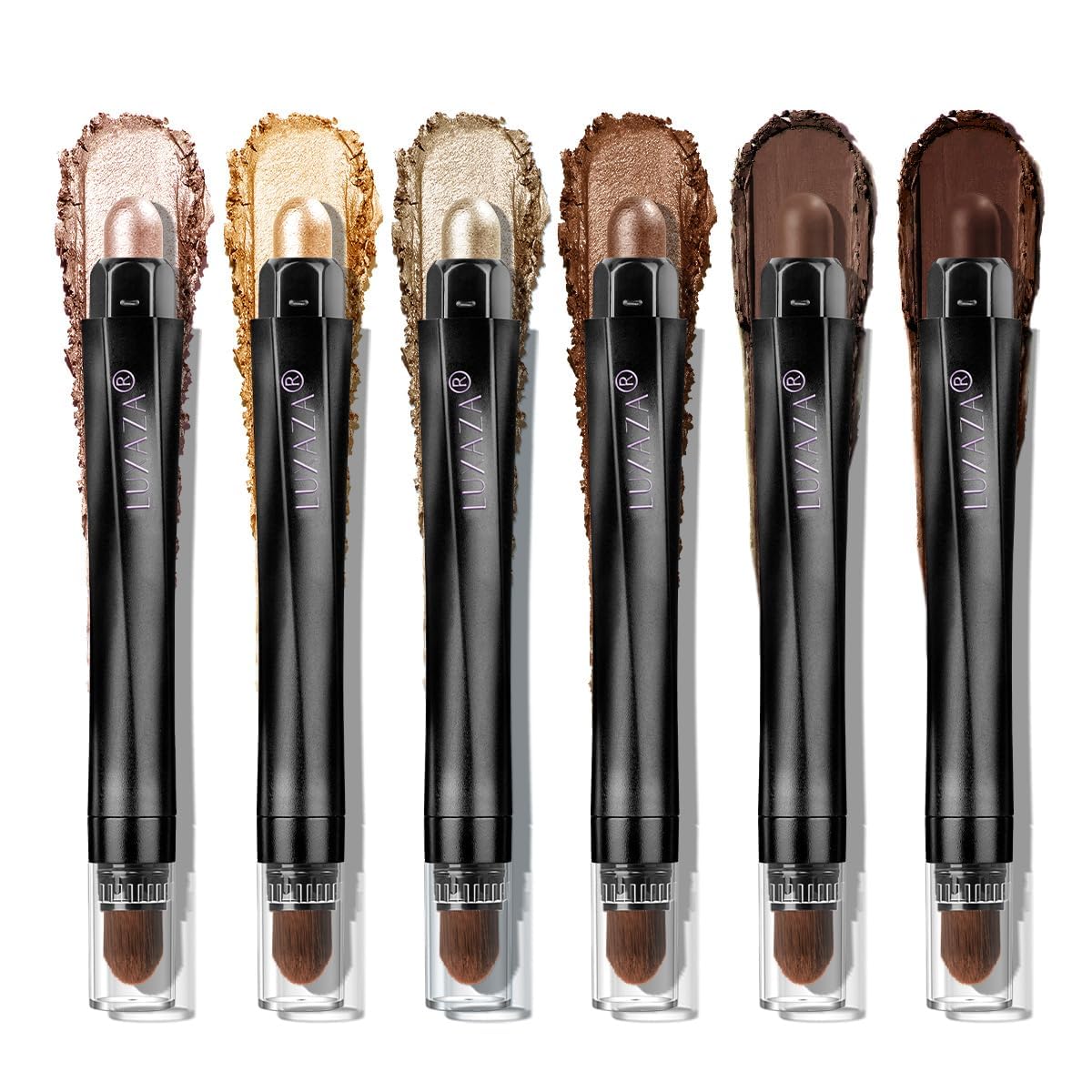 LUXAZA PRO Gold Eyeshadow Stick Makeup Set 6PCS, Neutral Shimmer And Matte Cream Eye Shadow Palette, Metallic Bronze Smoky Eyeliner Brightener Crayon Pencil Kit, Ideal Gift for Women -Golden Amber