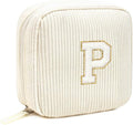 LETGO Cute Makeup Bag for Women - Monogram Personalized Initial Makeup Bags Cosmetic Pouch Make Up Case for Women Her Best Friend Friendship Sister Teacher, Birthday Gifts for Women (Letter P, Beige)