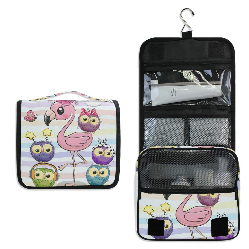 senya Hanging Travel Toiletry Bag Cute Cartoon Pink Flamingo And Five Owls Kit Makeup Case Cosmetics Organizer for Men Women