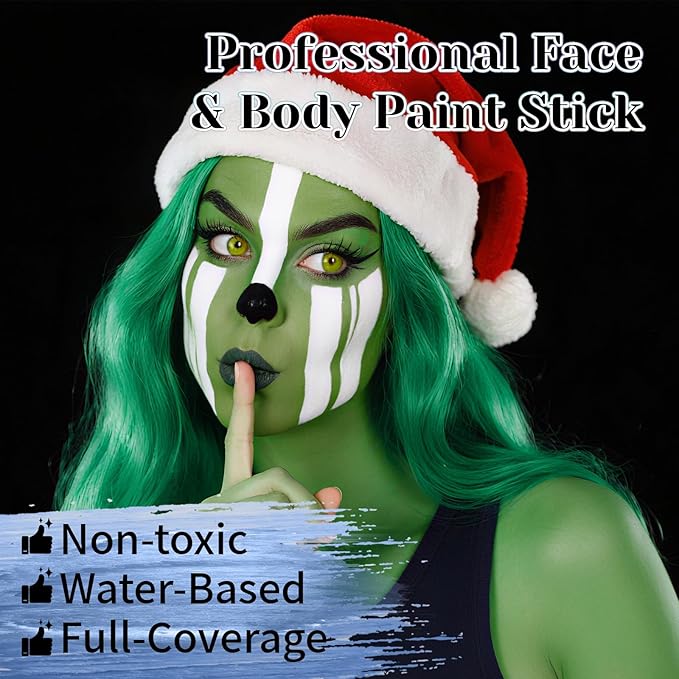 YBUETE Black White Green Face Body Paint Stick Set for Halloween Cosplay