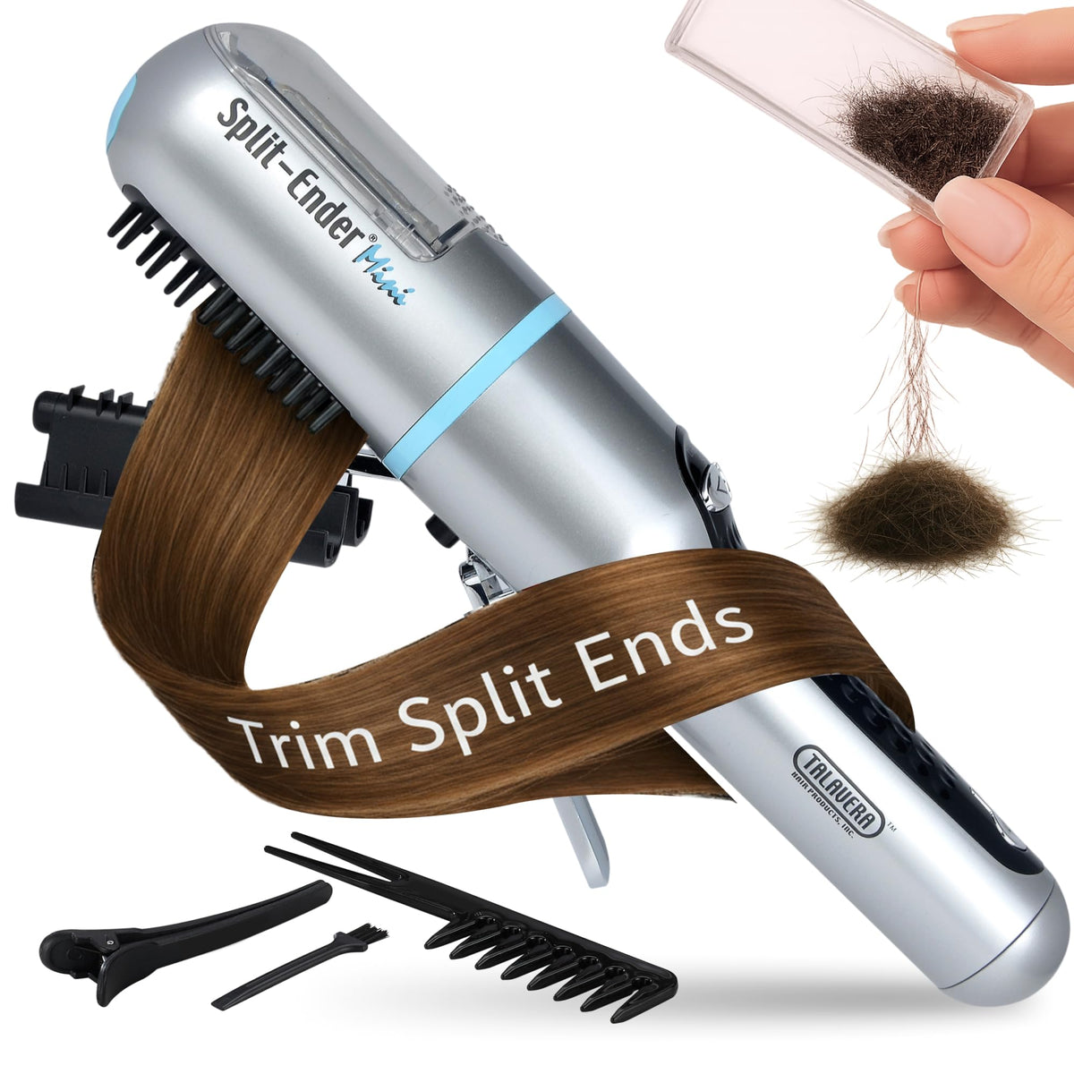 Split Ender Mini – Original Cordless Split End Hair Trimmer for Dry, Damaged, Brittle, Curly, Frizzy, or Straight Hair – Battery Operated Home Styling Tool for Split Ends (Battery-Powered, Light Pink)