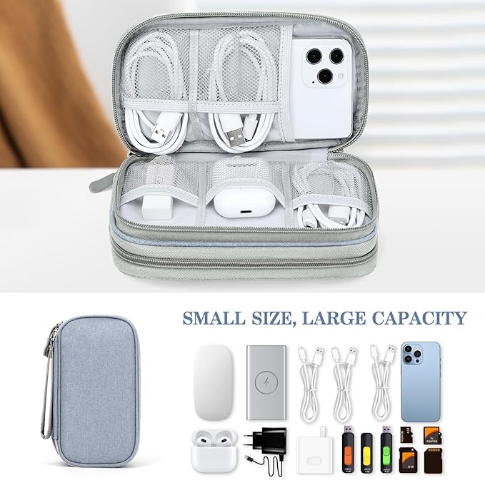 FYY Electronic Organizer, Travel Tech Pouch Bag, Cable Organizer Light Grey