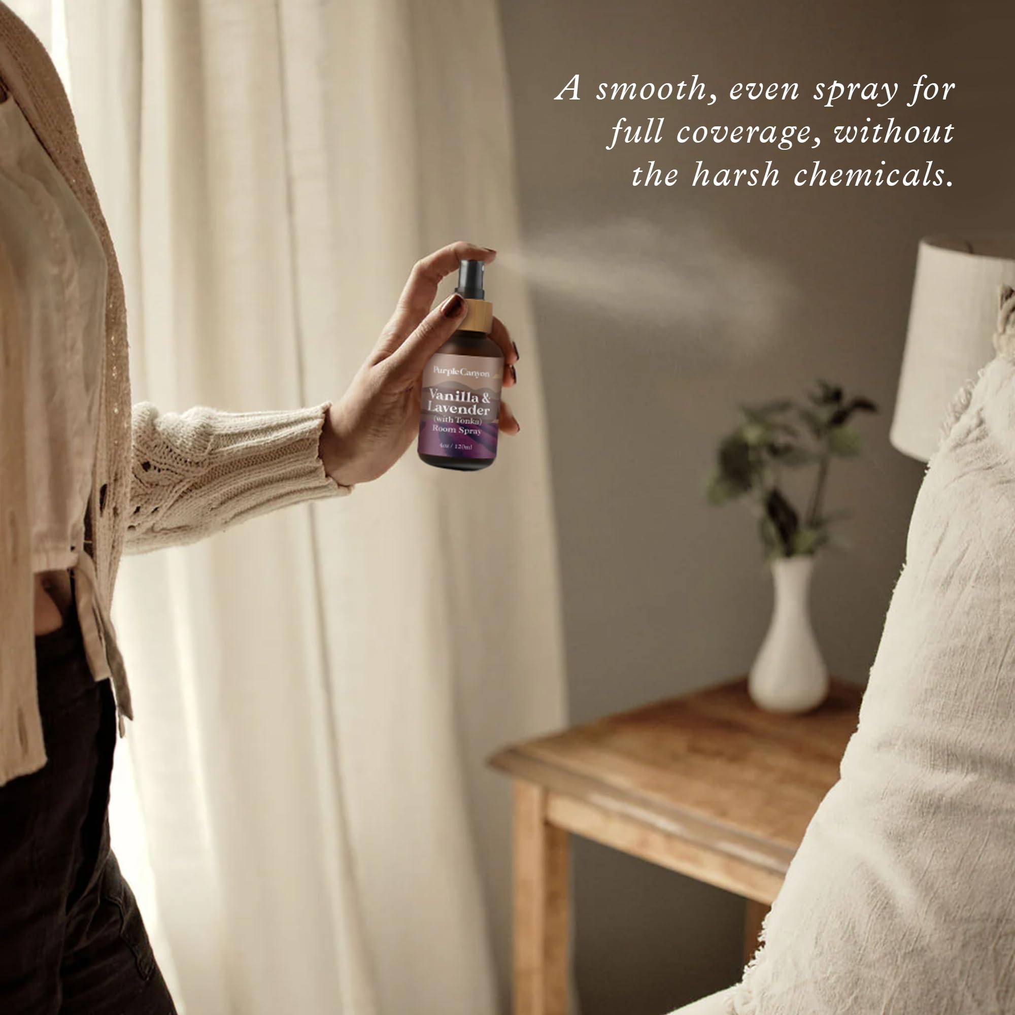 Purple Canyon Vanilla & Lavender with Tonka Room Spray — 4 oz Natural Linen & Room Freshener — Soothing Floral & Sweet Aroma — Spa-Like Relaxation — Premium Natural Fragrance Oils