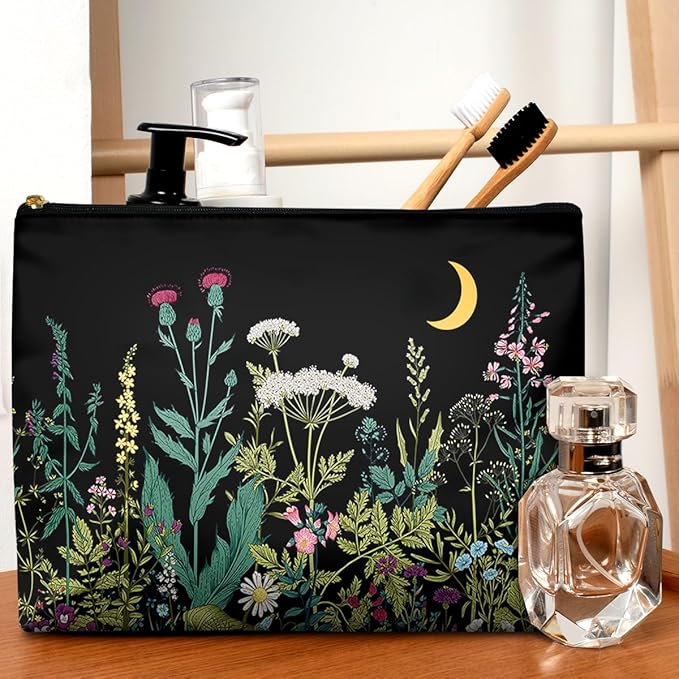 GEGEPINK Cute Makeup Bag for Purse Waterproof Cosmetic Bags for Women Funny Smooth Zipper Travel Toiletry Pouch 10X8 Inches-Wildflowers Makeup pouch
