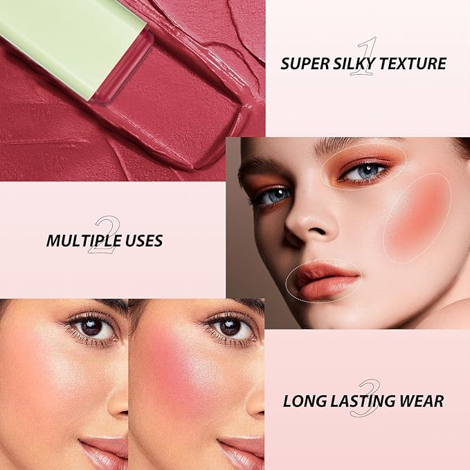 BEFIVECOK Blush Stick for Cheeks - Cream Makeup Blush Wand, Solid Moisturizer Stick for Cheeks Tint, Natural Blendable Waterproof Korean Matte Long-Lasting Smooth Blushes (#03 Coral Orange)