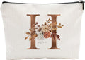 YKYENR A-Z Boho Personalized Cosmetic Bag-Floral Cotton Letter Makeup Bag With Zipper-Artistic Cosmetic Bag For Travel-Bride,Birthday Gift For Women Daughter Friends-Women Makeup Organizer-A08
