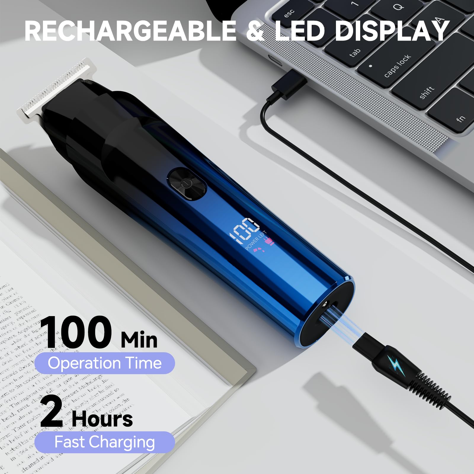 RUIBO Beard Trimmer for Men, 5-in-1 Cordless Hair Clipper Kit with Foil Razor, Waterproof Body, Nose & Ear Groomer, Precision Trimming for Beard, Hair & Body Care (Blue)