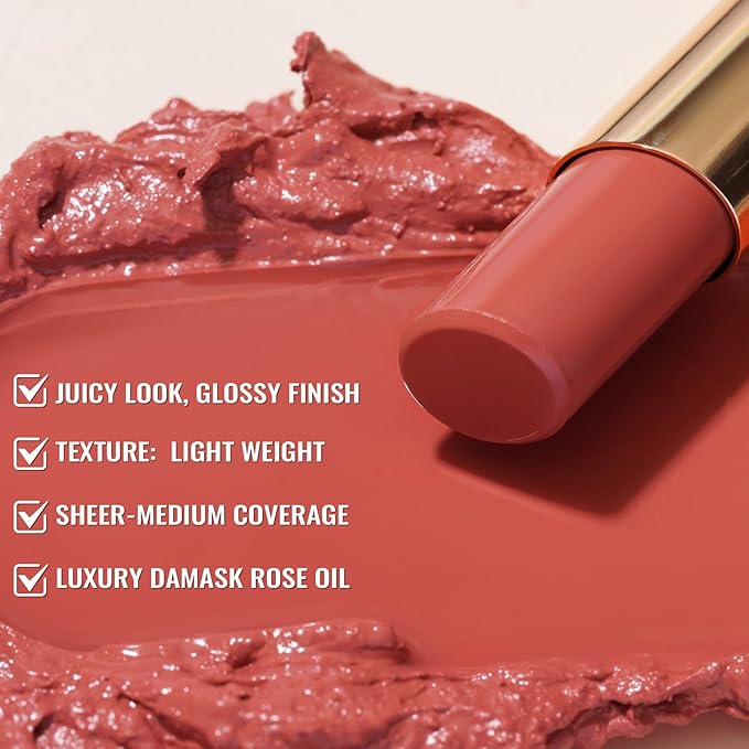 Oulac Moisture Nude Red Lipstick for Women, Hydrate Tinted Lipstick for Mother's Day, Tinted Lip Balm for Dry Lips, Juicy Look, Glossy Finish, Vegan, Cruelty-Free (16)