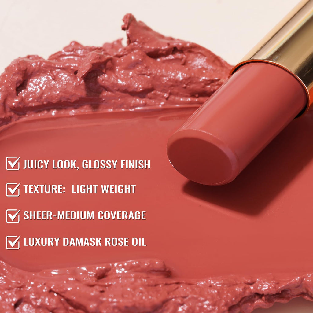 Oulac Moisture Nude Red Lipstick for Women, Hydrate Tinted Lipstick for Mother's Day, Tinted Lip Balm for Dry Lips, Juicy Look, Glossy Finish, Vegan, Cruelty-Free (16)