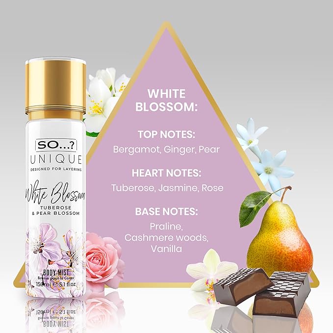So...? Unique Body Mist - White Blossom for Women - 5.1 oz Body Mist - Pack of 3