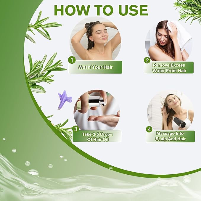 FrexNutri Rosemary Oil for Hair Growth (2 x 60ML), Organic Pure Rosemary Essential Oil for Hair & Scalp, Leak-Proof Bottle with Precision Press Dispenser, Multi-Purpose for Hair, Skin & Aromatherapy