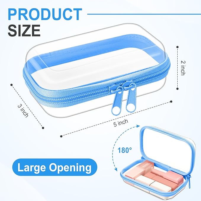 Hoolerry 3 Pcs Clear Hard Zipper Case Hard Plastic Zipper Pouch Makeup Bag Portable Travel Organizer for Cosmetics, Office Supplies, Documents & Toiletries(Blue,Xs)