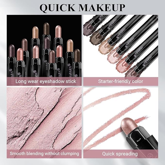 LUXAZA 6PCS Eyeshadow Stick Makeup Sets, Waterproof Champagne Shadow Stick,Metallic And Matte Shimmer Eye Shadow Pencil,Pink Eye Brightener Stick Pencil Crayon, B06-Pink Ocean