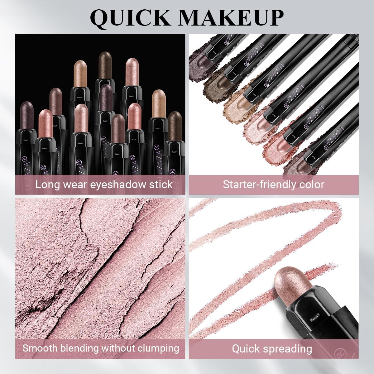 LUXAZA 6PCS Eyeshadow Stick Makeup Sets, Waterproof Champagne Shadow Stick,Metallic And Matte Shimmer Eye Shadow Pencil,Pink Eye Brightener Stick Pencil Crayon, B06-Pink Ocean