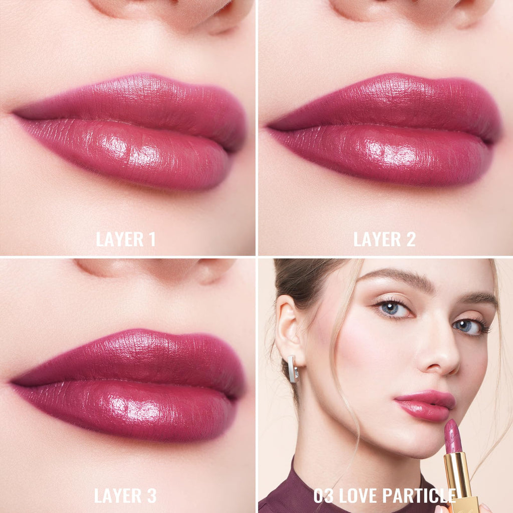 Oulac Burgundy Lipstick for Women with Metallic 3D Shine Lightweight Hydrating Formula, High Impact Lip Color, Full Coverage Lip Makeup, Vegan & Gluten Free, Love Particle(03)
