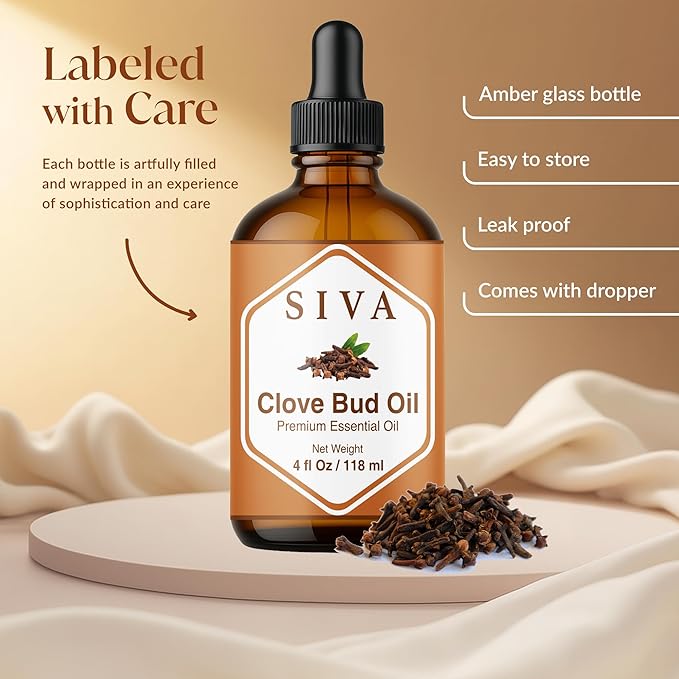 Siva Clove Bud Essential Oil, Glass Bottle with Dropper, 4 Fl Oz (118 ml)