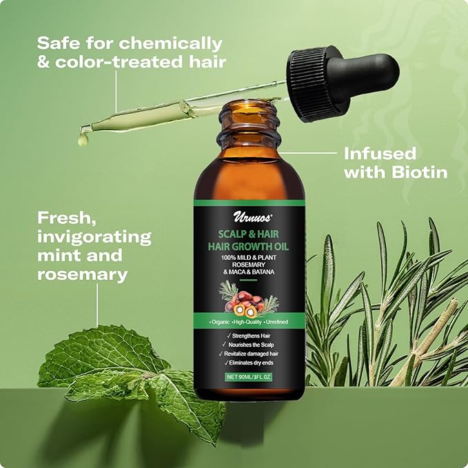 Urnuos Rosemary Batana Oil，Organic Hair Growth，Promotes Hair Thickness, Nourish Scalp and Hair for All Hair Tapes (1 Fl Oz)