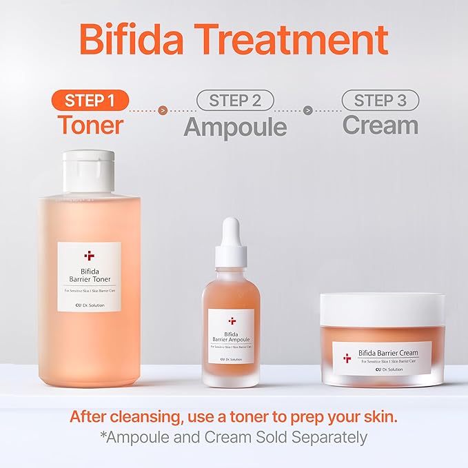 CU Dr. Solution Bifida Barrier Toner, Cuskin Mild Korean Skin Care Toner for Face with Hyaluronic Acid and Ceramide NP for Moisturizing and Hydrating, 200ml (6.76 Fl. Oz.)