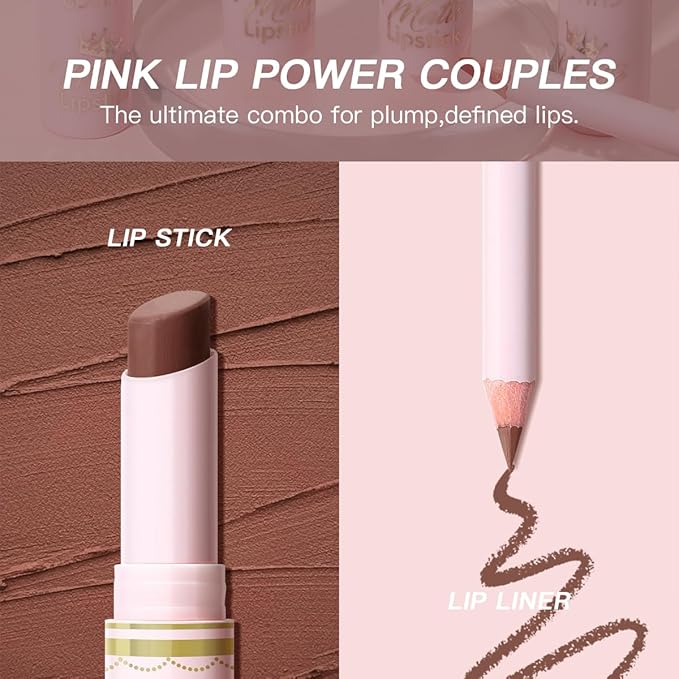 USHAS Lipstick and Lip Liner Combo Set 2 in 1 Waterproof Lipstick for Women Lip liner Set Long Lasting Lipstick, Matte Lipstick Pen with Lip Liner Set Makeup Kits (S15, Pack of 1)