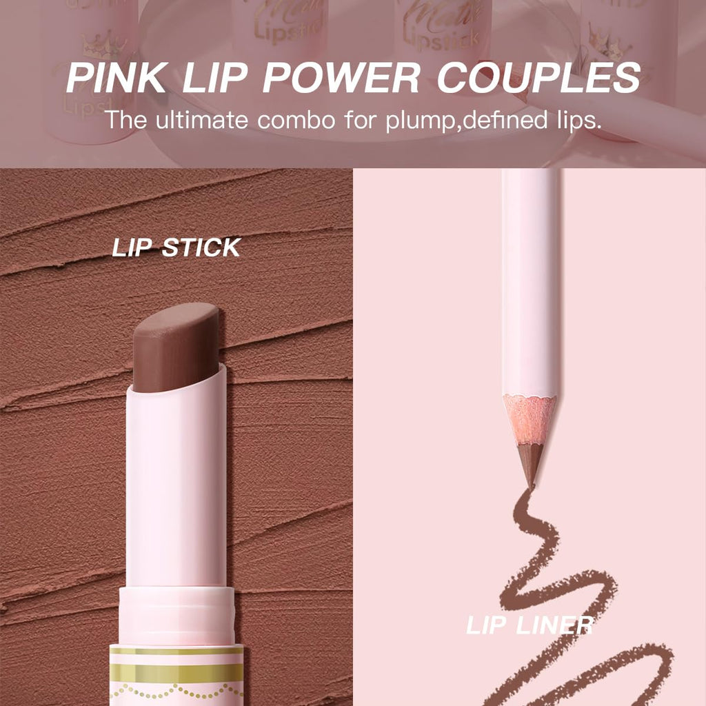 USHAS 2 in 1 Waterproof Lipstick and 24H Lip Liner Set - Long Lasting Matte Lipstick Pen Kits