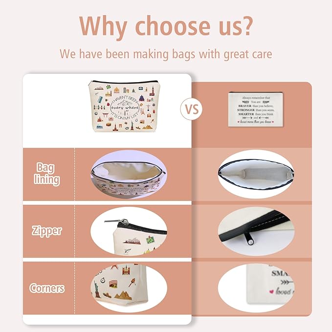 Girlly World Travel Gifts For Women Travelers: Cute Makeup Bag I Haven't Been Everywhere But It's on My List For Teen Girl & Women.Ideal Trip Themed Cosmetic Bag Gift For Travel, Birthdays, holiday.