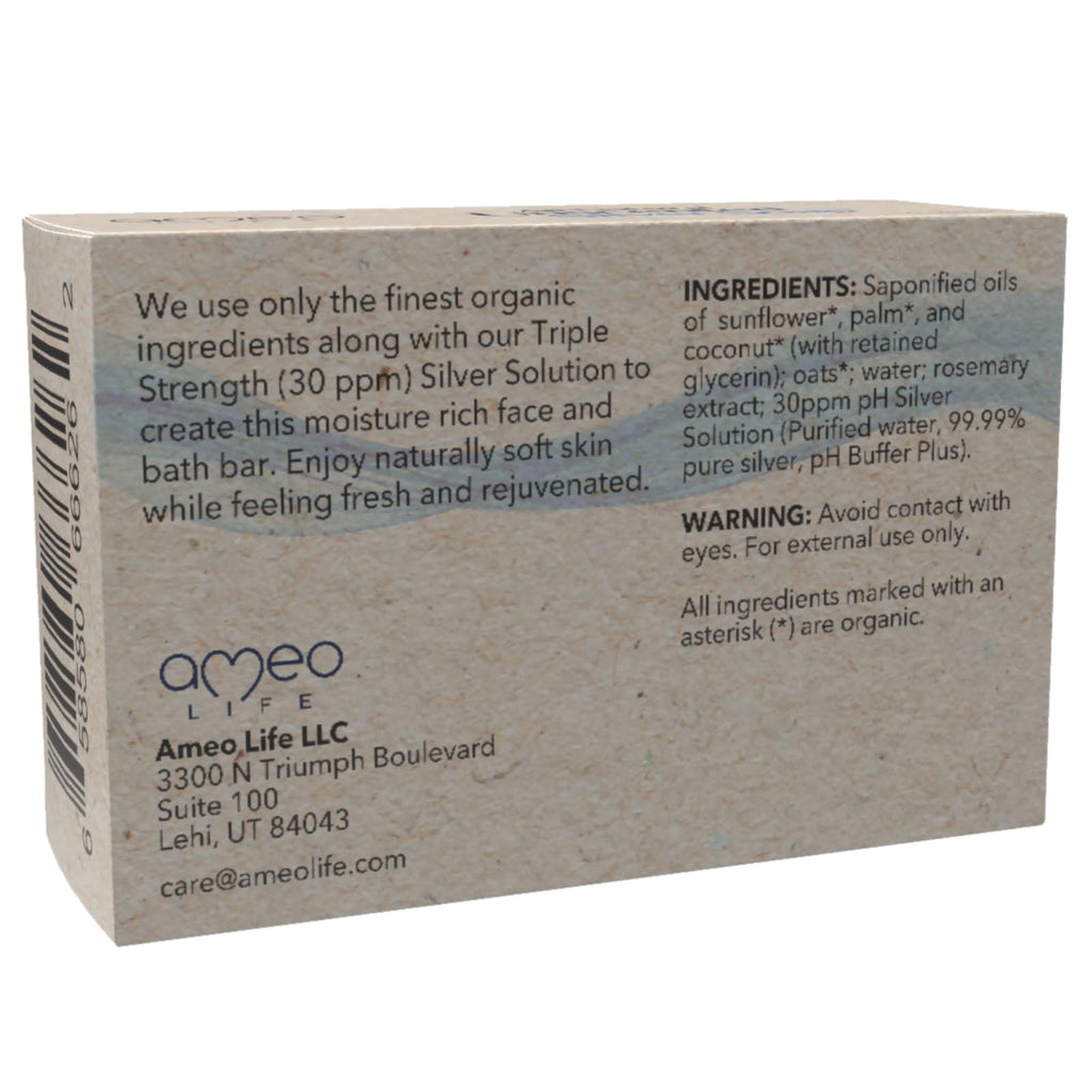 Ameo Life Colloidal Silver Soap Bar 4oz – 30ppm Unscented Natural Cleanser for Face & Body – Gentle Skincare for Women & Men