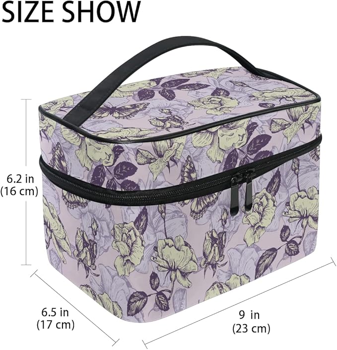MNSRUU Makeup Bag, Vintage Butterfly And Flowers Travel Makeup Organizer Bag Cosmetic Cases Toiletry Bags for Girl Women Ladies