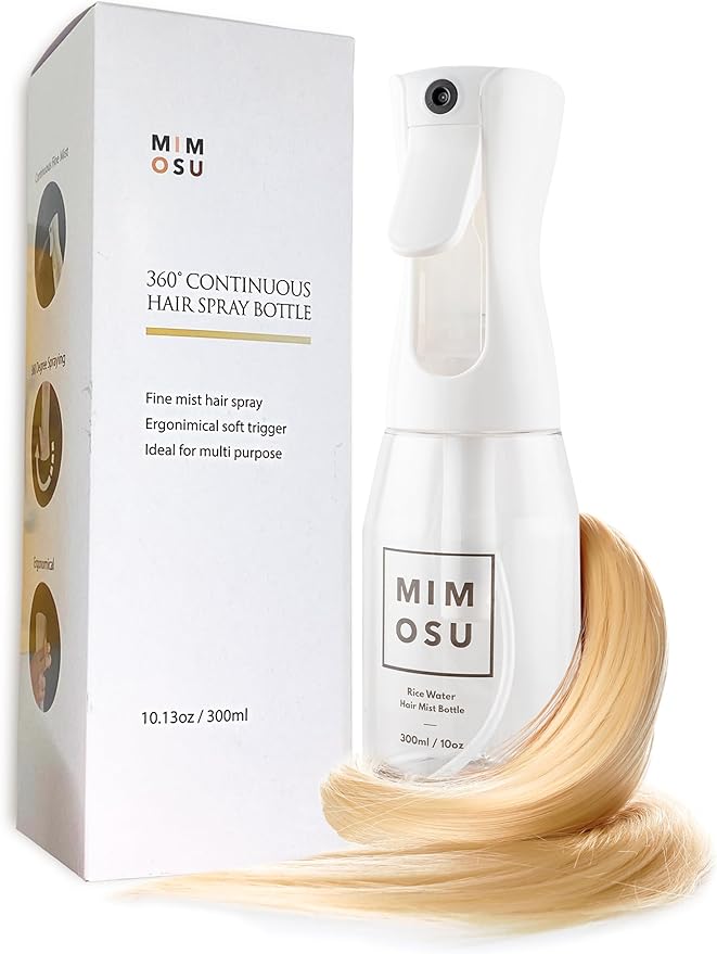 mimosu Continuous Spray Bottle for Hair - 360 Fine Mist Water Sprayer 10oz